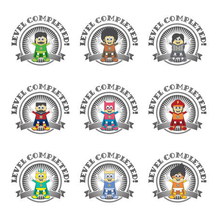 hero cartoon boy set levelのイラスト素材