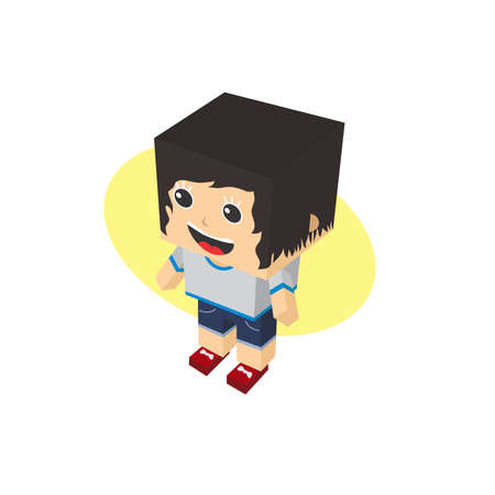 block isometric cartoon character vector art graphicのイラスト素材