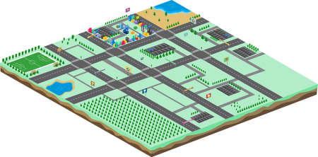cartoon world terrain city viewのイラスト素材