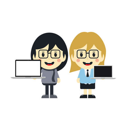 businesswoman presentation with laptop cartoonのイラスト素材