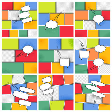 comic template element with speech bubble and halftone artのイラスト素材