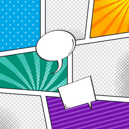 comic template element with speech bubble and halftone artのイラスト素材