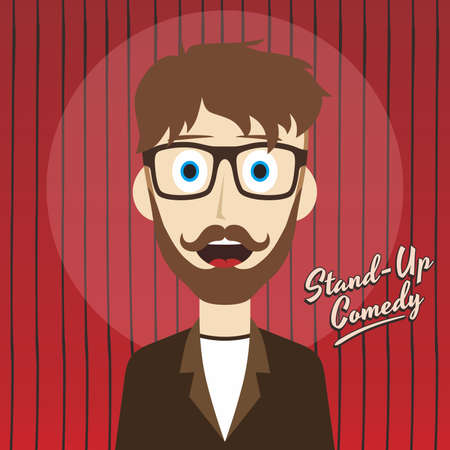 male stand up comedian cartoon character vector illustrationのイラスト素材