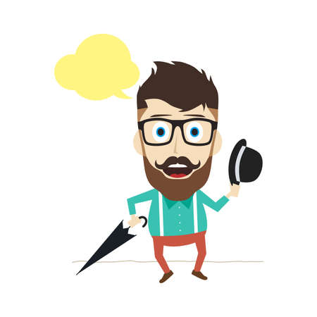 fun guy with umbrella and bowl hat vector art illustrationのイラスト素材