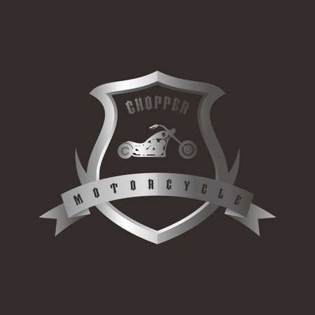shiny silver shield chopper motorcycle vector art illustrationのイラスト素材