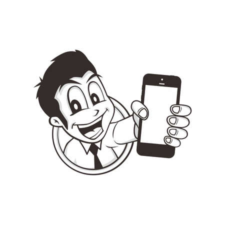 cartoon guy holding phone character vector illustrationのイラスト素材