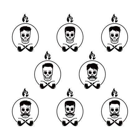 skull tobacco pipe smoker template theme vector art illustrationのイラスト素材
