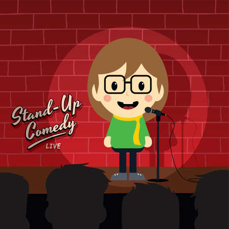 stand up comedy cartoon theme vector illustrationのイラスト素材