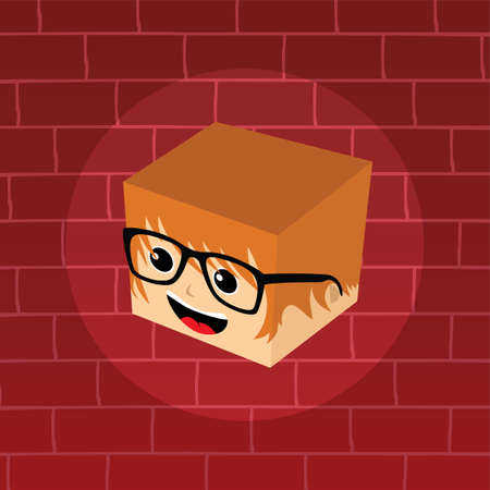 male isometric block cartoon head vector illustrationのイラスト素材