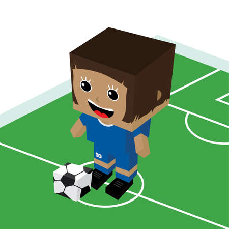 female cartoon soccer player isometric theme vector art illustrationのイラスト素材