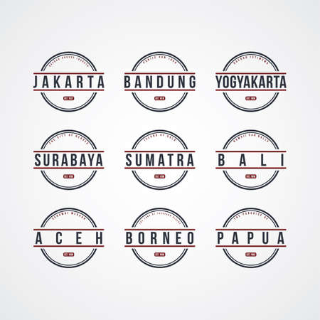 indonesia city label theme vector art illustrationのイラスト素材