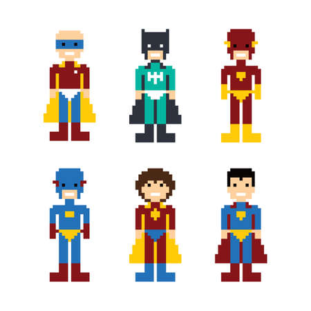 pixel people superhero avatar vector art illustrationのイラスト素材