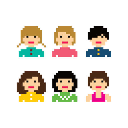 pixel people woman avatar set vector art illustrationのイラスト素材