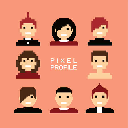 pixel people avatar set vector art illustrationのイラスト素材