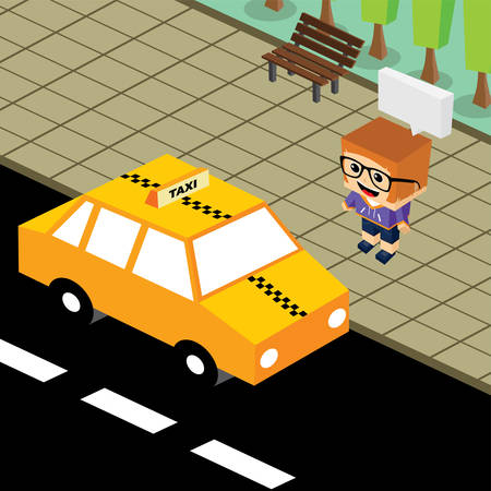 cartoon theme isometric taxi vector art illustrationのイラスト素材