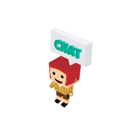 chat bubble cartoon character isometric theme vector illustrationのイラスト素材