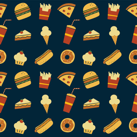 seamless fastfood restaurant theme pattern vector art illustrationのイラスト素材
