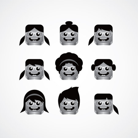 geek girl avatar portrait set theme vector art illustrationのイラスト素材