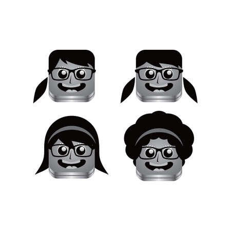geek girl avatar portrait set theme vector art illustrationのイラスト素材