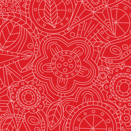 red floral flower pattern doodle theme vector art illustrationのイラスト素材