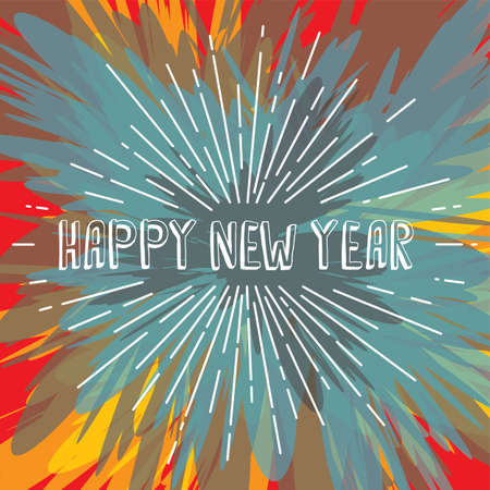 happy new year text show sunrays retro theme vectorのイラスト素材