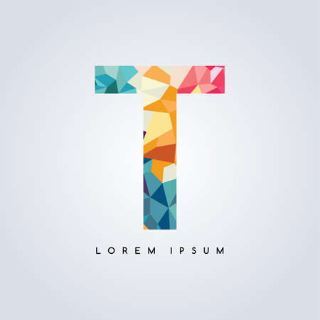 T letter abstract colorful triangle geometrical backgroundのイラスト素材
