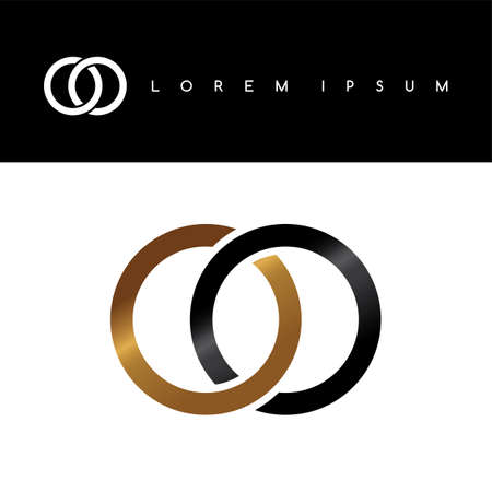 two circle overlapped linked logo logotype black goldのイラスト素材