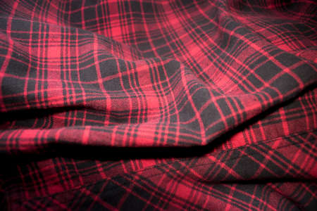 Red plaid flannel fabric cloth tartan garment textileの写真素材