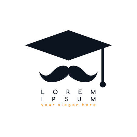 Mustache art college graduation hat logo logotype theme vector artのイラスト素材