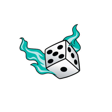 flaming on fire burning white dice risk taker gamble vector art illustrationのイラスト素材