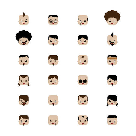 square shape funny expression cartoon head vector artのイラスト素材