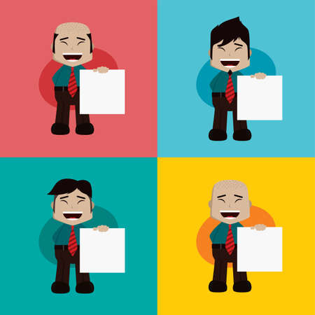 businessman manager at work holding blank sign cartoon vector art illustrationのイラスト素材