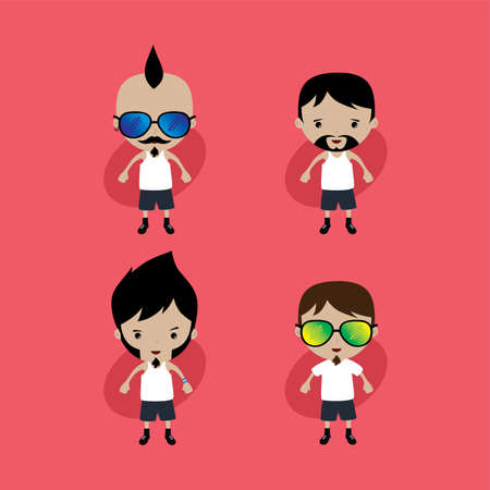 funny flat casual cartoon guy in color vector art illustrationのイラスト素材