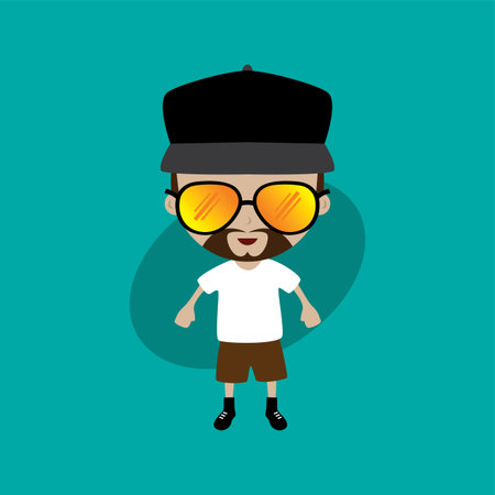 funny flat casual cartoon guy in color vector art illustrationのイラスト素材
