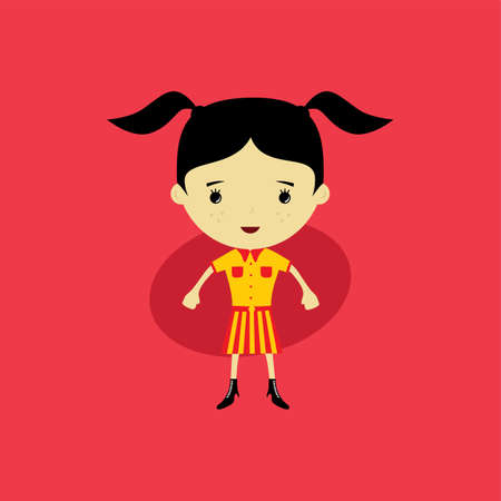 cute happy little woman - adorable girl cartoon vector artのイラスト素材