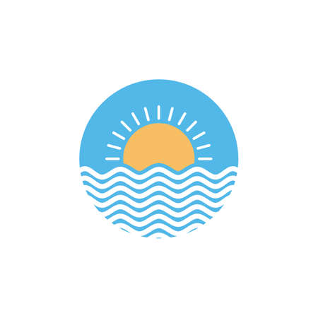 Round shape style with waves and sun icon. logo vector artのイラスト素材