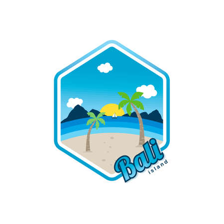 beach time tropical island Bali summer vacation vector art templateのイラスト素材