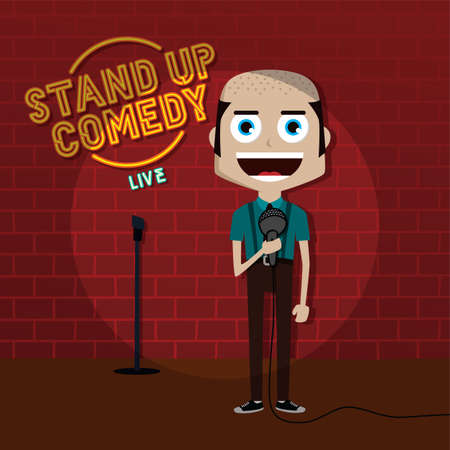 stand up comedy comic guy on stage vector art illustrationのイラスト素材