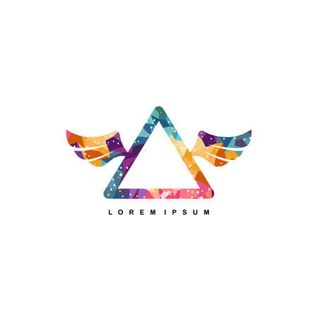 Mosaic dimension shape with angel wing vector.のイラスト素材