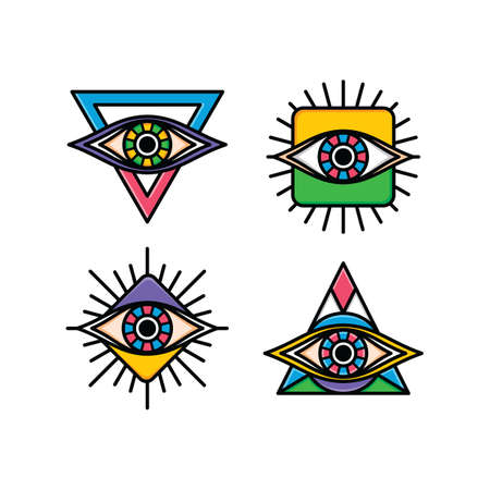 One eye sign symbol icon collection vector illustration.のイラスト素材
