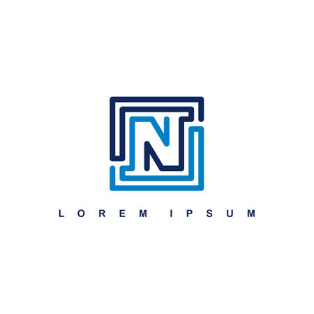 Overlap line art template icon alphabet letter N vector illustration.のイラスト素材