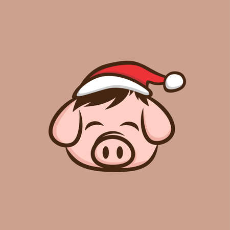 merry christmas pork bacon pig theme cartoon vectorのイラスト素材