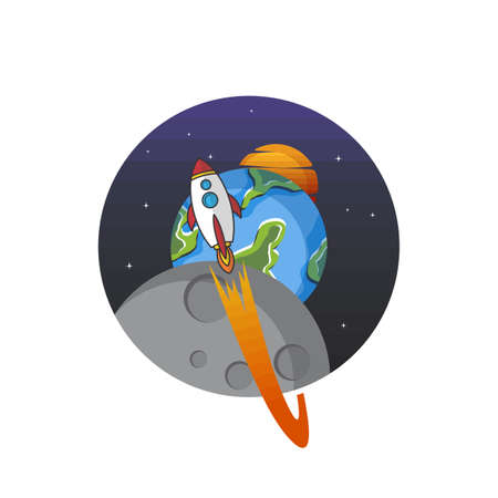 space exploration shuttle ship logo icon sign vector artのイラスト素材