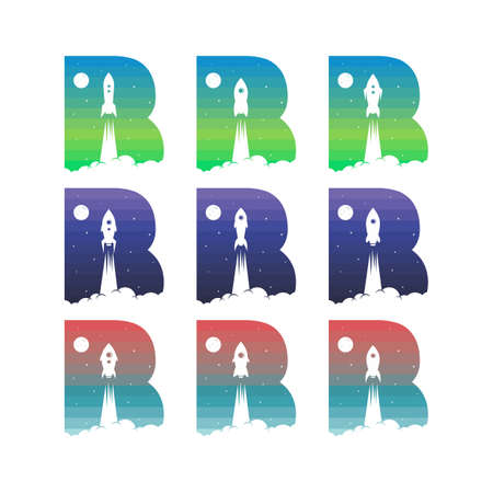 rocket ship launch space travel alphabet initial set vectorのイラスト素材