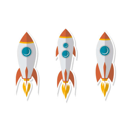 rocket ship sticker label badge flat design vector art setのイラスト素材