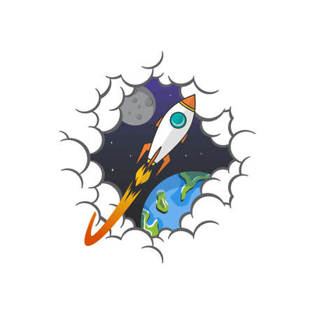 rocket ship launch space travel theme vector artのイラスト素材