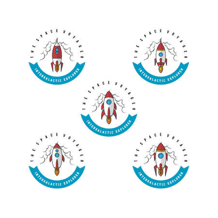 rocket ship launch space travel sign badge label logo set vectorのイラスト素材