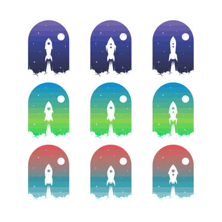 rocket ship launch space travel sign badge label logo set vectorのイラスト素材