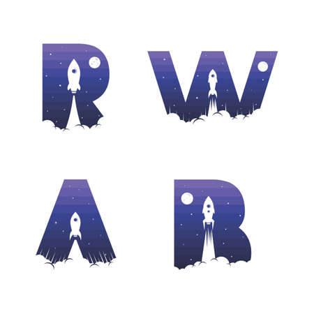 rocket ship launch space travel sign badge label logo set vectorのイラスト素材