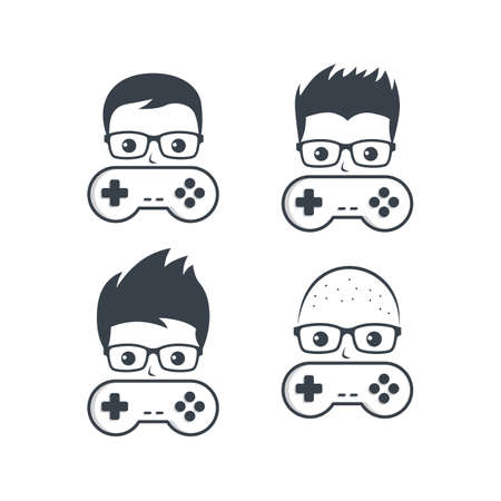 game nerd geek gamer joystick console controller logo vectorのイラスト素材